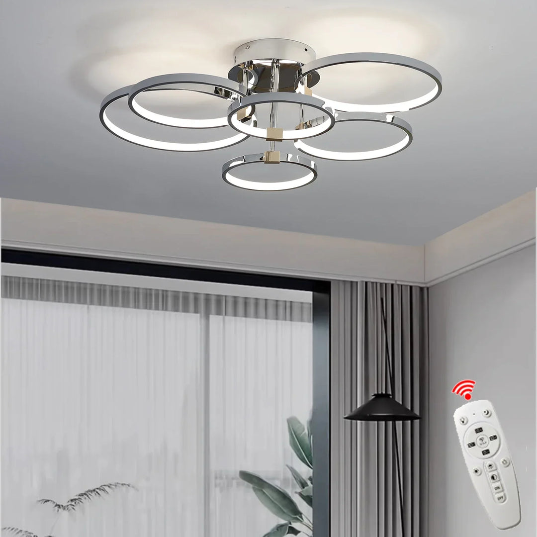 Moderne dimmbare LED-Deckenleuchte – 4/6-Ring-Kronleuchter mit Fernbedienung, einstellbare Farbtemperatur für Wohnzimmer, Schlafzimmer und Esszimmer