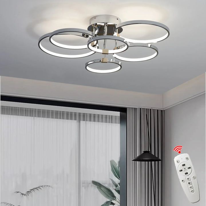 Moderne dimmbare LED-Deckenleuchte – 4/6-Ring-Kronleuchter mit Fernbedienung, einstellbare Farbtemperatur für Wohnzimmer, Schlafzimmer und Esszimmer