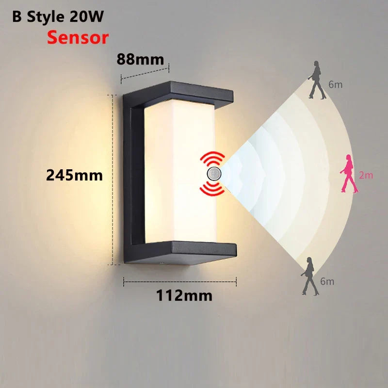 Moderne LED Außenwandleuchte mit Bewegungssensor - Wasserdichte IP65 Terrassenlichter für Balkon Garten