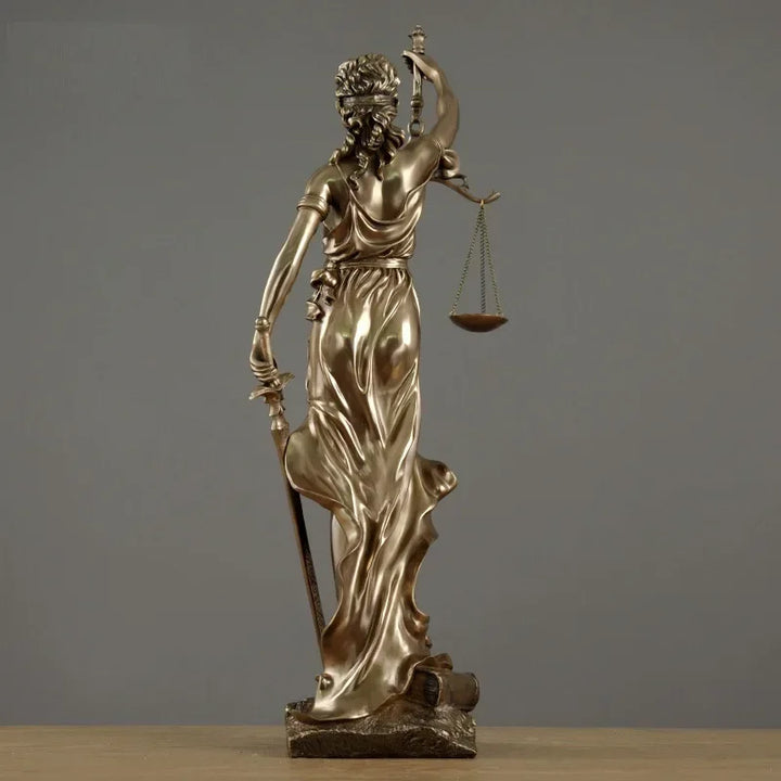 Antike Bronze griechische Göttin der Gerechtigkeit Statue Fair Angels Harz Skulptur Ornamente Schreibtisch Wohnkultur Geschenk