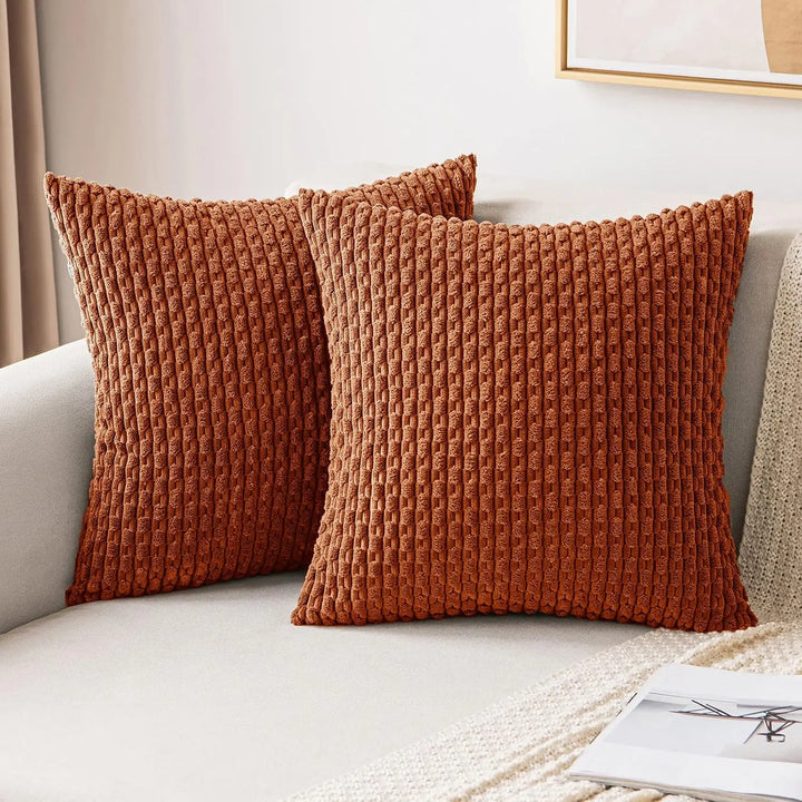 Weiches geripptes Samt Dekokissen mit Streifen im Boho-Stil für Sofa und Bett