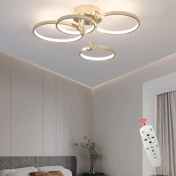 Moderne dimmbare LED-Deckenleuchte – 4/6-Ring-Kronleuchter mit Fernbedienung, einstellbare Farbtemperatur für Wohnzimmer, Schlafzimmer und Esszimmer