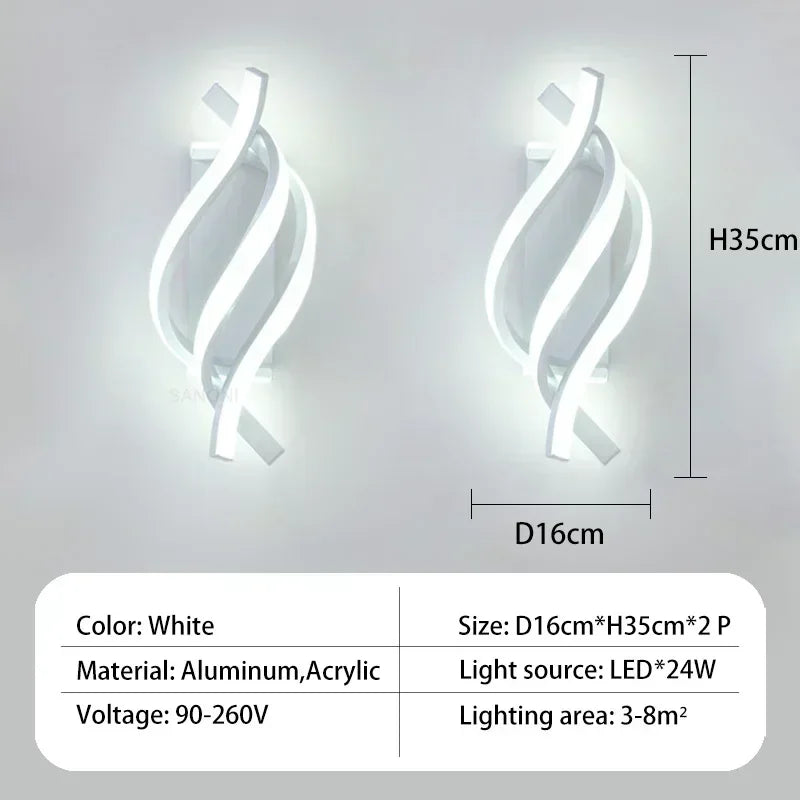 Moderne LED-Wandleuchte – Gekrümmtes Spiraldesign, Up & Down Wandleuchte für Wohnzimmer, Schlafzimmer, Küche und Badezimmer, Schwarz, Gold & Weiß