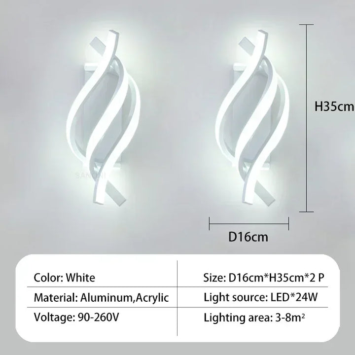 Moderne LED-Wandleuchte – Gekrümmtes Spiraldesign, Up & Down Wandleuchte für Wohnzimmer, Schlafzimmer, Küche und Badezimmer, Schwarz, Gold & Weiß