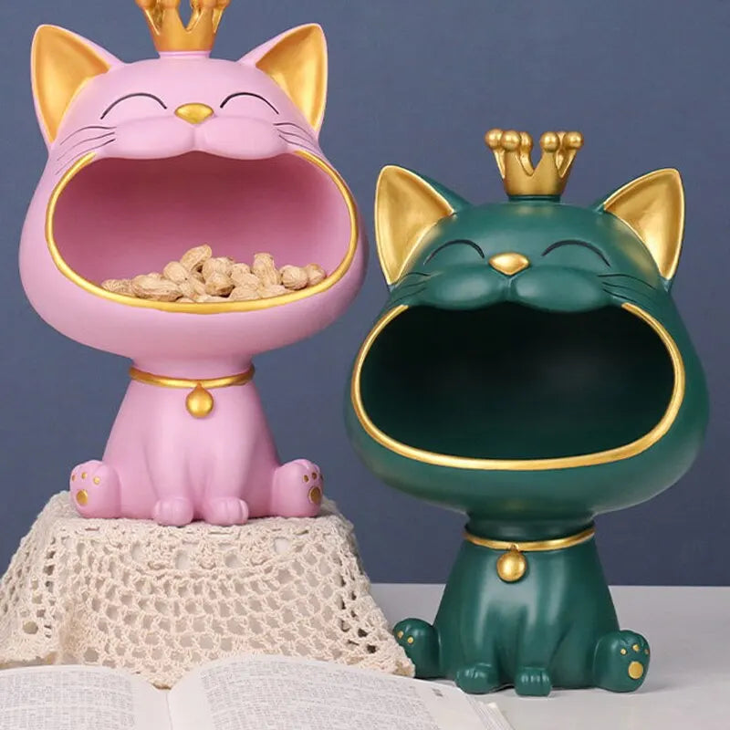 Fortune Crown Big Mouth Cat Eingang Schlüsselhalter Dekoratives Ornament, Leichte Luxus Einweihungsgeschenk Skulptur