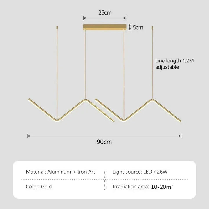 Moderne LED Pendelleuchte – Nordischer Gold-Kronleuchter für Küche, Esszimmer und Restaurant, Z-Form Design mit Fernbedienung