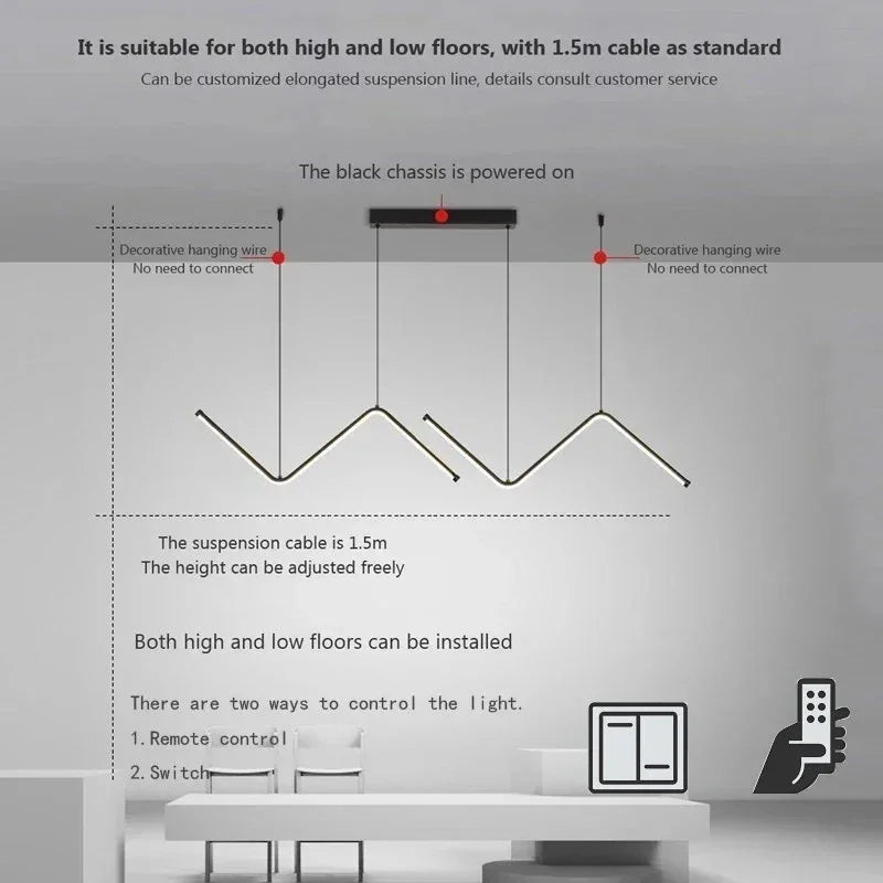 Moderne LED-Pendelleuchte – Intelligente Fernbedienung mit einstellbarer Helligkeit & Farbtemperatur für Esszimmer, Wohnzimmer und Schlafzimmer