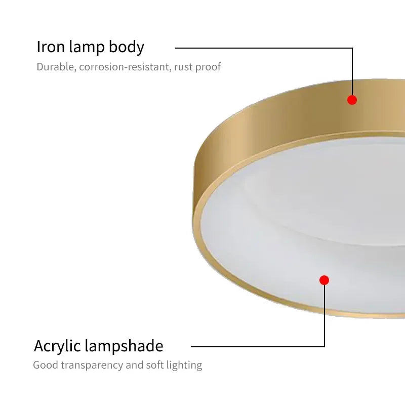 Moderne LED-Deckenleuchte – Dimmbare goldene Aufbaulampe für Schlafzimmer, Arbeitszimmer, Balkon und Flur