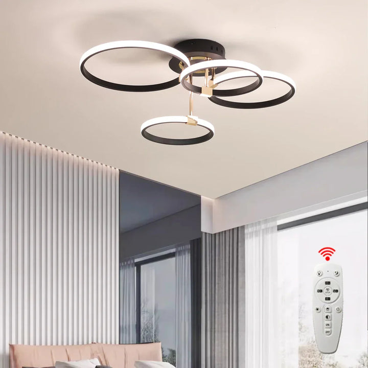 Moderner LED-Deckenleuchter – Dimmbares Licht mit Fernbedienung & App-Steuerung, Gold/Chrom/Schwarz Finish, für Wohnzimmer & Schlafzimmer