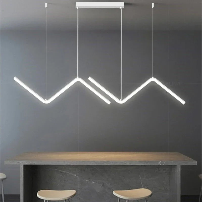 Moderne LED Pendelleuchte – Nordischer Gold-Kronleuchter für Küche, Esszimmer und Restaurant, Z-Form Design mit Fernbedienung