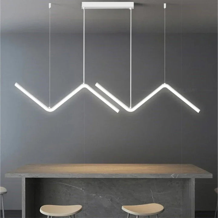 Moderne LED Pendelleuchte – Nordischer Gold-Kronleuchter für Küche, Esszimmer und Restaurant, Z-Form Design mit Fernbedienung