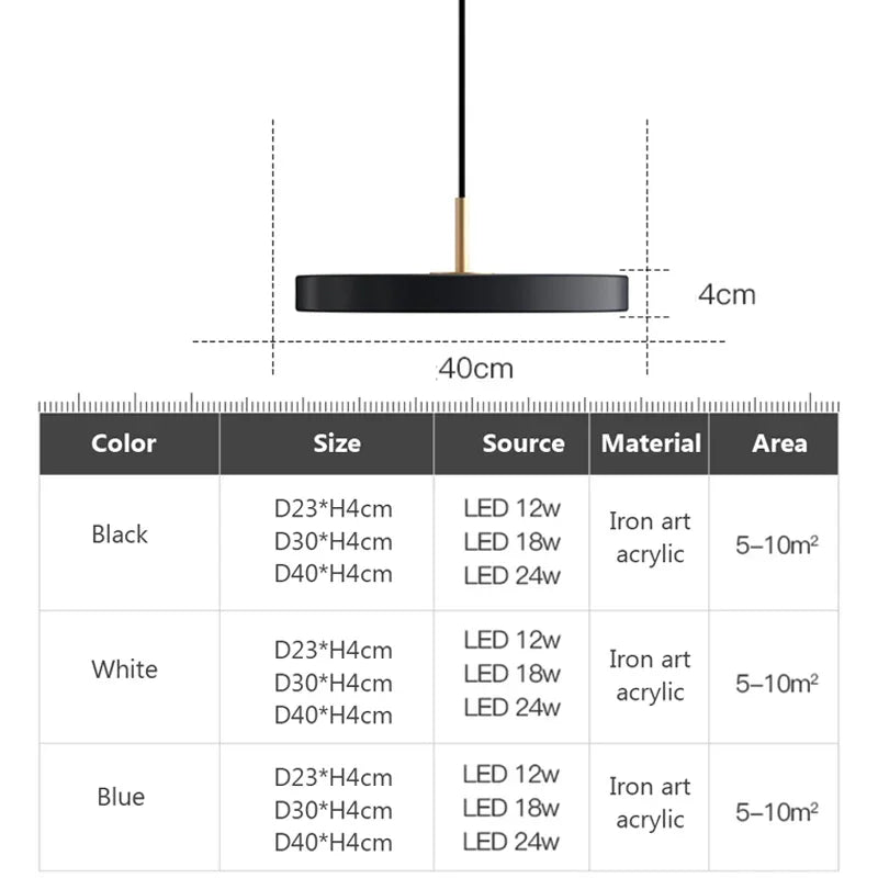 Moderne LED Pendelleuchte – 23/30cm Scheibenhängelampe für Schlafzimmer, Wohnzimmer, Büro und Gang – Dimmbares LED Deckenlicht