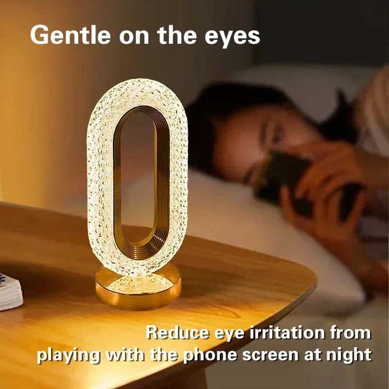 Moderne Luxus Oval USB Wiederaufladbare Kristall Tischlampe – Dimmbares LED Nachtlicht für Schlafzimmer, Wohnzimmer und Nachttischdekoration