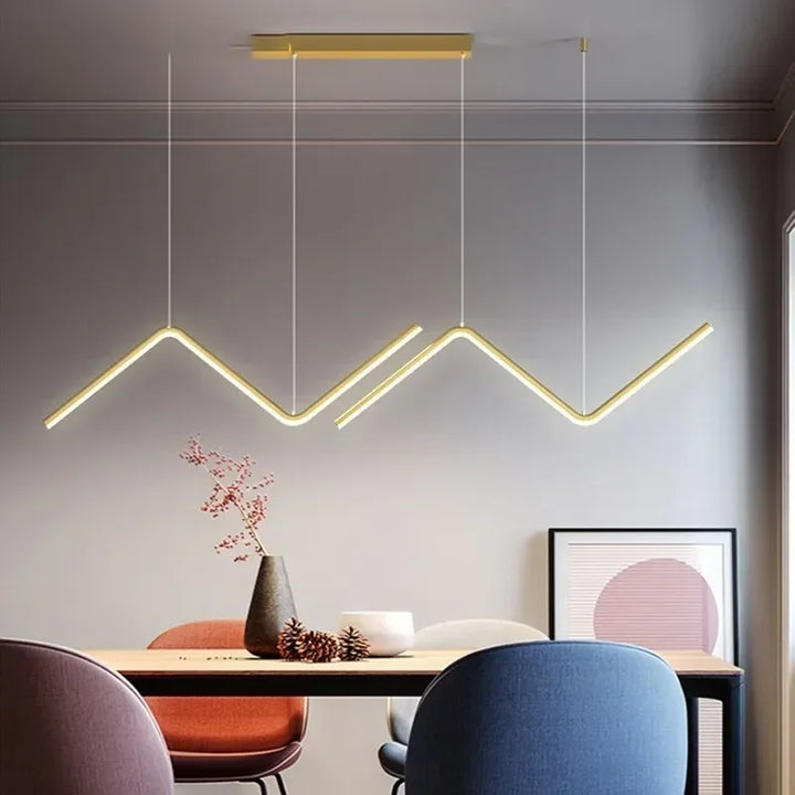 Moderne LED Pendelleuchte – Nordischer Gold-Kronleuchter für Küche, Esszimmer und Restaurant, Z-Form Design mit Fernbedienung