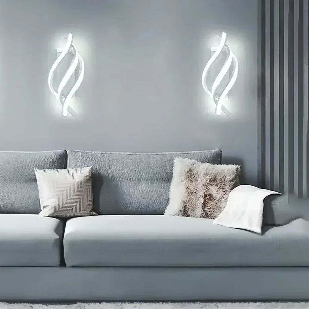 Moderne LED-Wandleuchte – Gekrümmtes Spiraldesign, Up & Down Wandleuchte für Wohnzimmer, Schlafzimmer, Küche und Badezimmer, Schwarz, Gold & Weiß