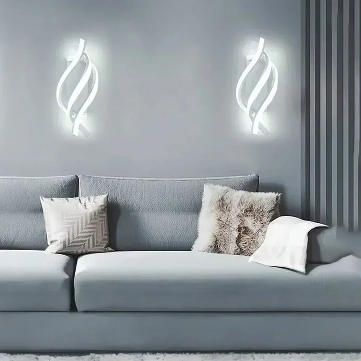 Moderne LED-Wandleuchte – Gekrümmtes Spiraldesign, Up & Down Wandleuchte für Wohnzimmer, Schlafzimmer, Küche und Badezimmer, Schwarz, Gold & Weiß