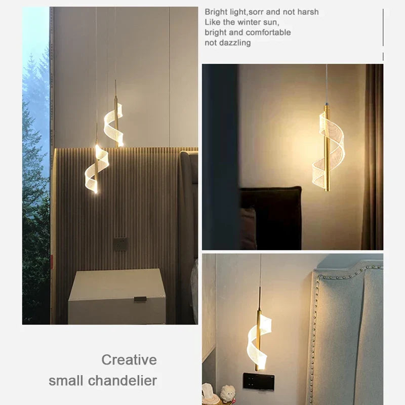Nordic LED Pendelleuchte – Moderne Hängelampe für Wohnzimmer, Schlafzimmer, Esstisch und Flur – Goldene Acrylschirm, Innenraumdekoration