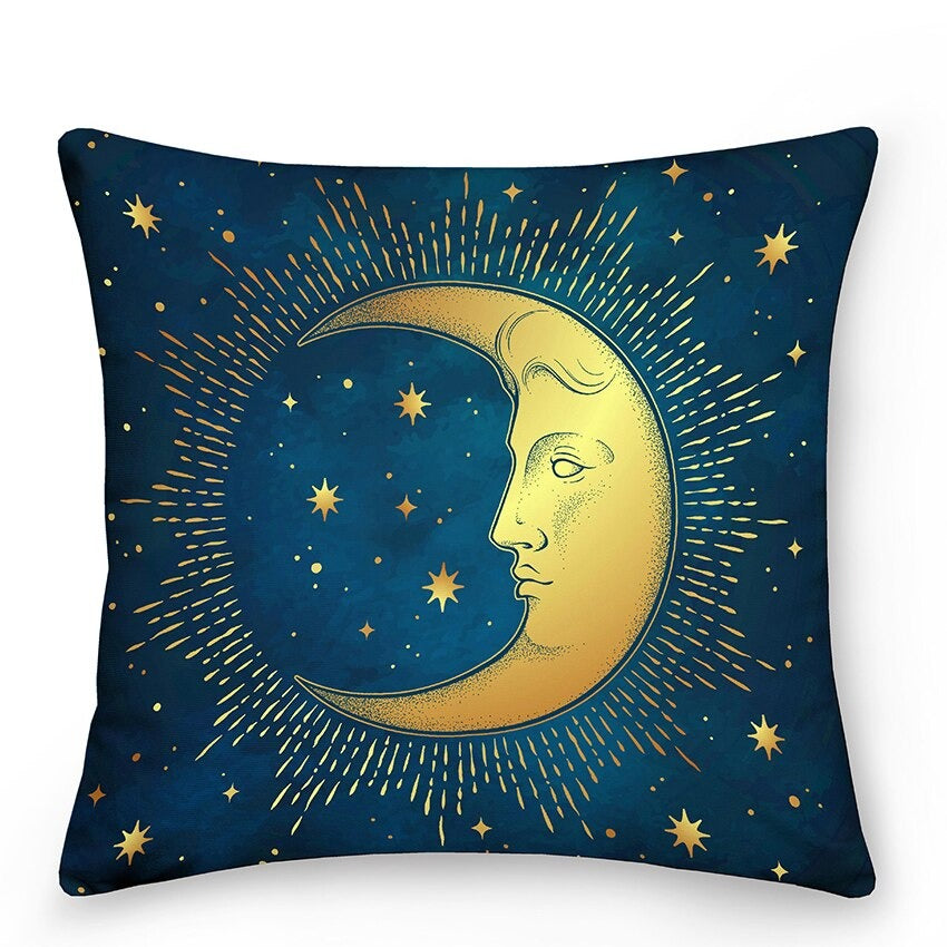 Dekokissen mit Sonne und Mond im astrologischen Stil