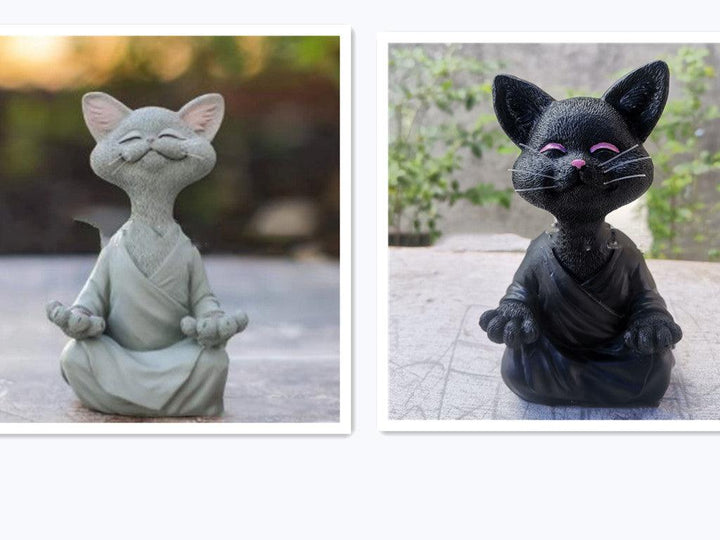 Verspielt Schwarze Buddha Katze Figur Meditation Yoga Sammlerstück Glückliche Katze Dekor Zuhause Garten Dekoration Garten Ornament
