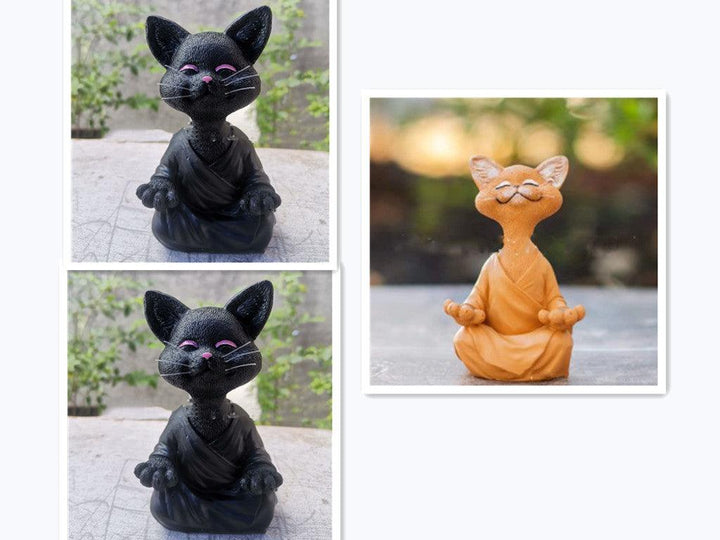 Verspielt Schwarze Buddha Katze Figur Meditation Yoga Sammlerstück Glückliche Katze Dekor Zuhause Garten Dekoration Garten Ornament