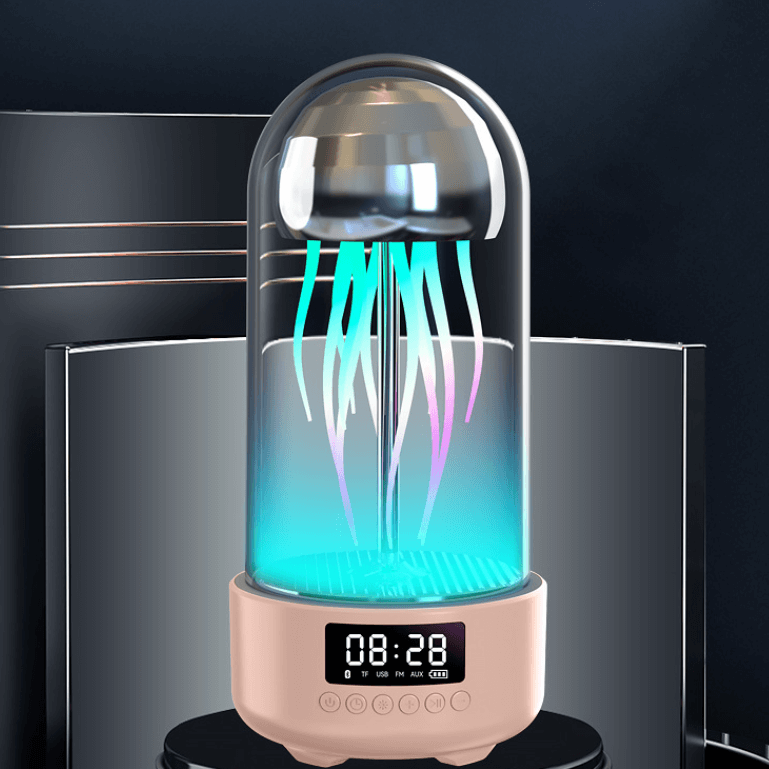 Kreative 3in1 Bunte Quallenlampe Mit Uhr Leuchtende Tragbare Stereo Atmungslicht Smarte Dekoration Bluetooth Lautsprecher