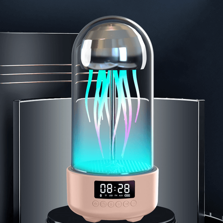 Kreative 3in1 Bunte Quallenlampe Mit Uhr Leuchtende Tragbare Stereo Atmungslicht Smarte Dekoration Bluetooth Lautsprecher