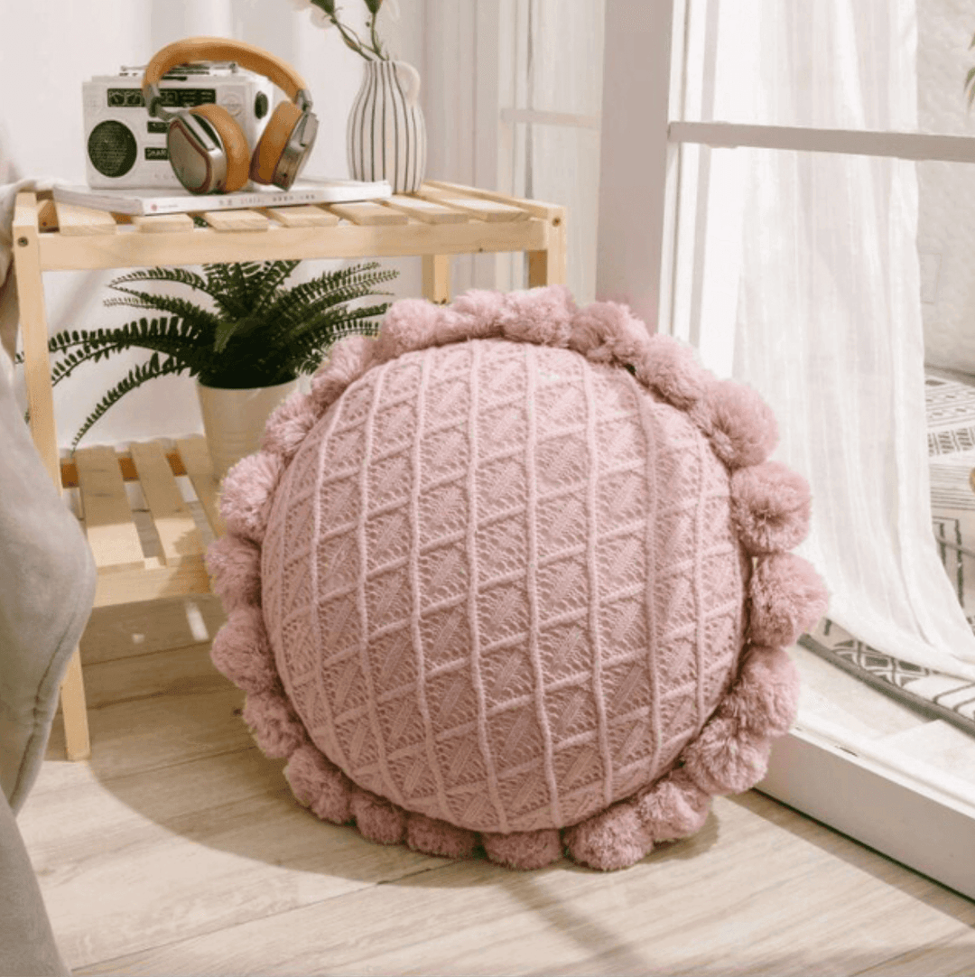 Süße Pom Pom Quaste Runde Kissen