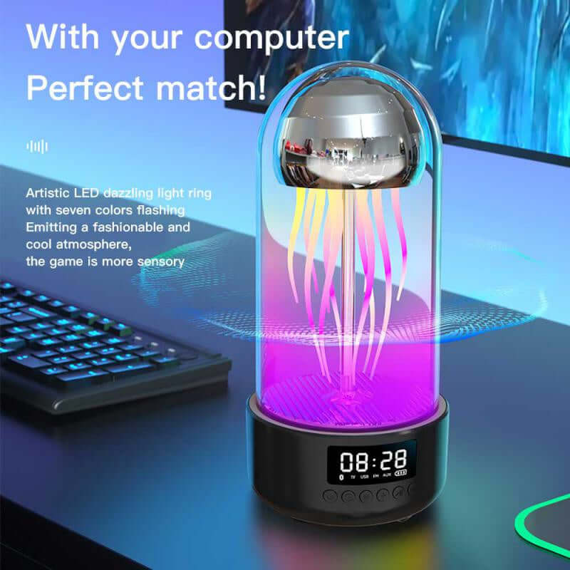 Kreative 3in1 Bunte Quallenlampe Mit Uhr Leuchtende Tragbare Stereo Atmungslicht Smarte Dekoration Bluetooth Lautsprecher