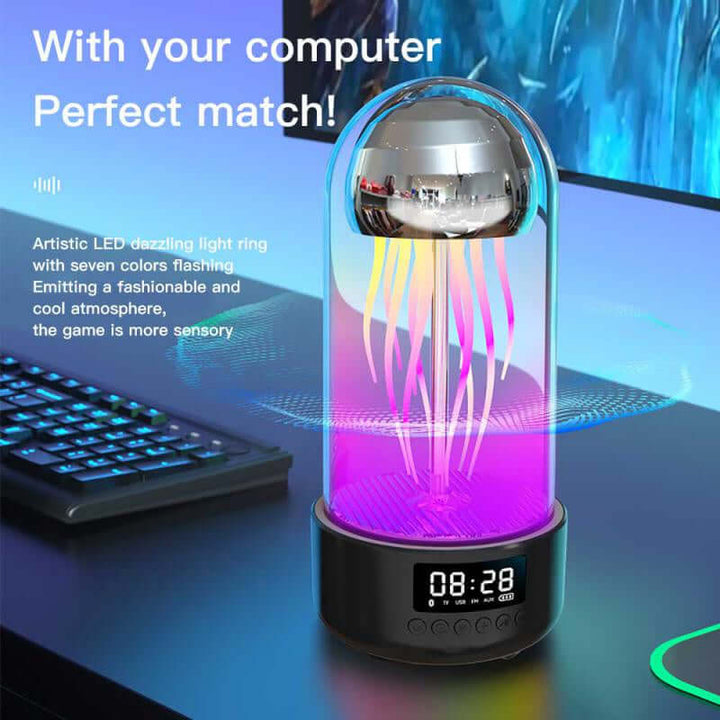 Kreative 3in1 Bunte Quallenlampe Mit Uhr Leuchtende Tragbare Stereo Atmungslicht Smarte Dekoration Bluetooth Lautsprecher