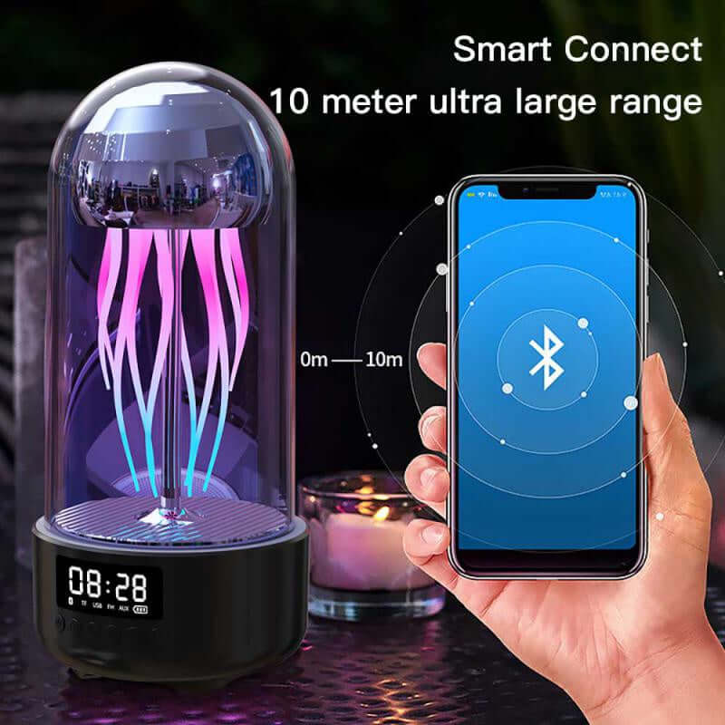 Kreative 3in1 Bunte Quallenlampe Mit Uhr Leuchtende Tragbare Stereo Atmungslicht Smarte Dekoration Bluetooth Lautsprecher