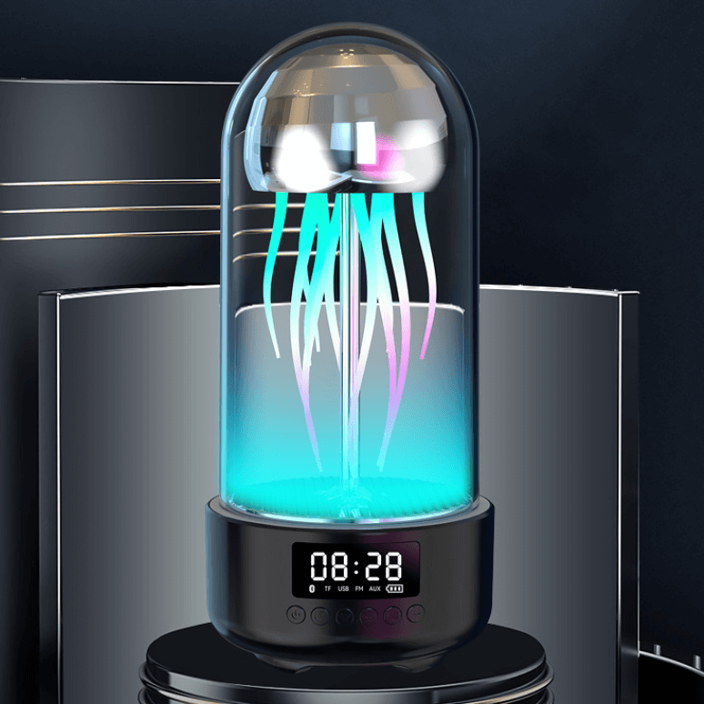 Kreative 3in1 Bunte Quallenlampe Mit Uhr Leuchtende Tragbare Stereo Atmungslicht Smarte Dekoration Bluetooth Lautsprecher