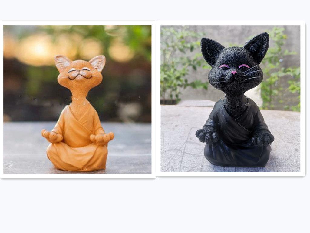 Verspielt Schwarze Buddha Katze Figur Meditation Yoga Sammlerstück Glückliche Katze Dekor Zuhause Garten Dekoration Garten Ornament