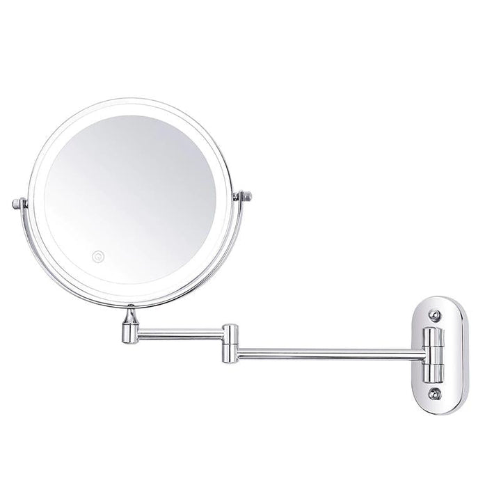 LED Wandspiegel mit Chromrahmen und Vergrößerung